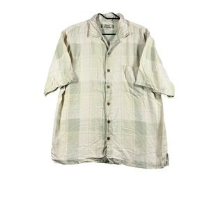 Tommy Bahama Mens Silk Hawaiian Shirt Beige‎ Buttons Vintage